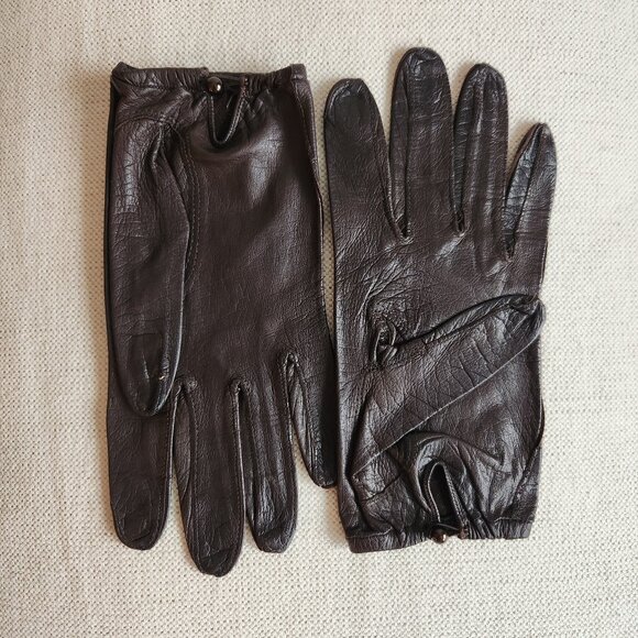 Vintage Accessories - Vintage Chocolate Brown Leather Gloves – S